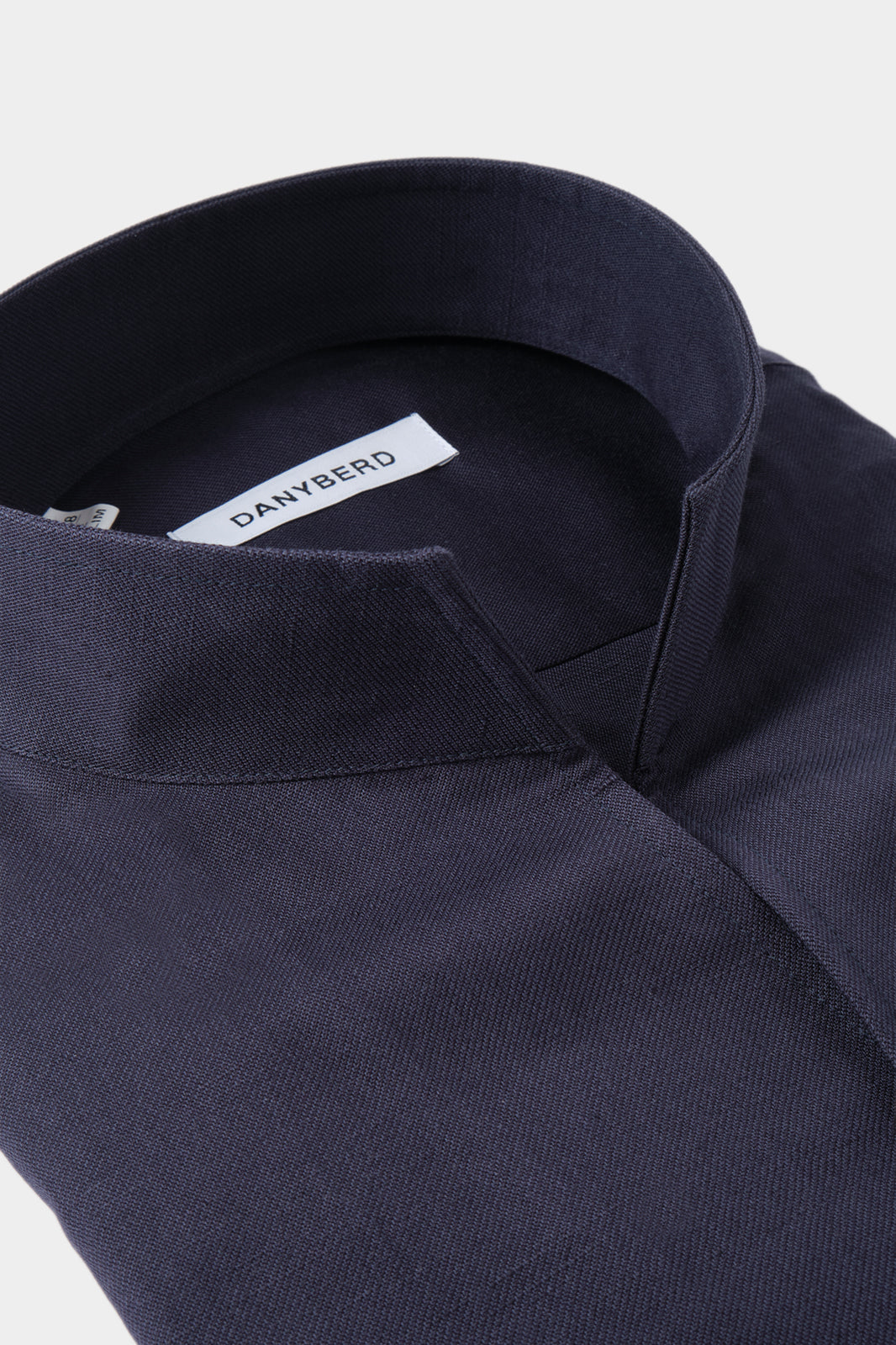 Chemise col indien en lin et soie couleur marine 