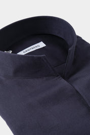 Chemise col indien en lin et soie couleur marine 