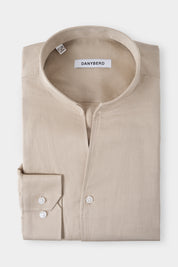 Chemise col indien en lin et soie couleur Beige