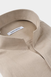 Chemise col indien en lin et soie couleur Beige