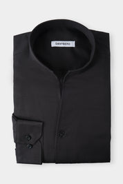 Chemise cintrée en col indien en lin et soie couleur noir