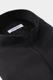 Chemise col indien en lin et soie couleur noir