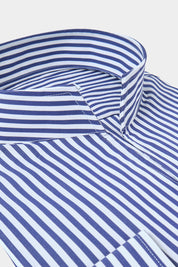 Chemise col indien - Marine à rayures blanches moyennes