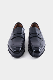 Mocassins en cuir patiné avec semelle compensée et crantée