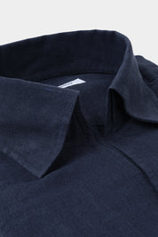 Capri Collar Linen Shirt - Navy