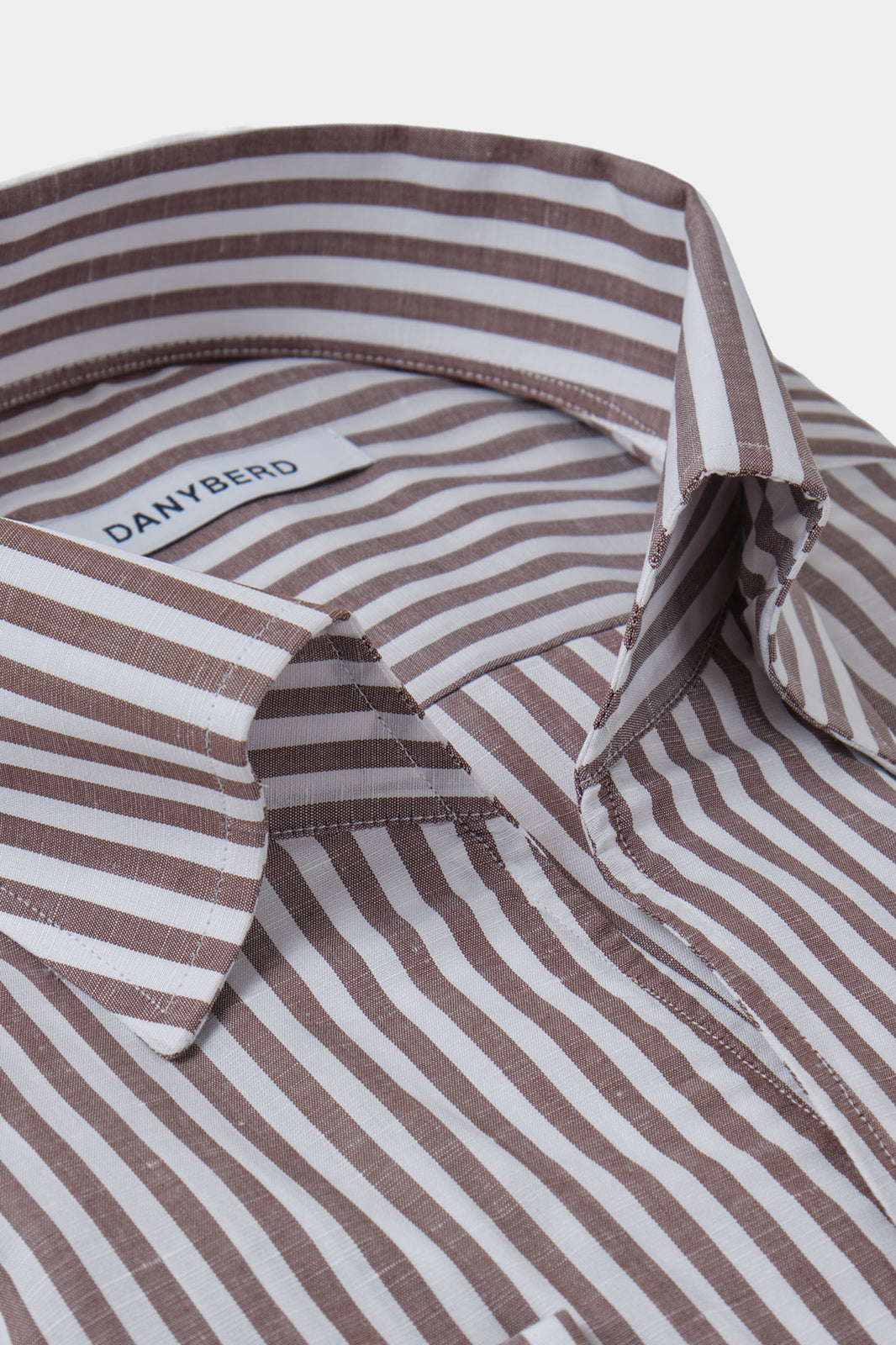 Chemise col capri en coton et lin rayée - Blanc et Marron