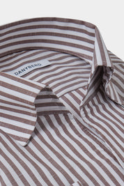 Chemise col capri en coton et lin rayée - Blanc et Marron