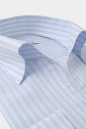 Striped cotton and linen Capri collar shirt - White and Blue