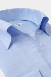 Cotton and linen Capri collar shirt - Blue