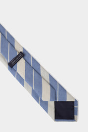 Striped 100% silk tie - White and blue - to be checked by Dorit