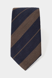 Striped 100% silk tie - Navy and brown - to be checked by Dorit