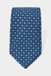 100% silk tie - Navy sky check print - to be checked by Dorit