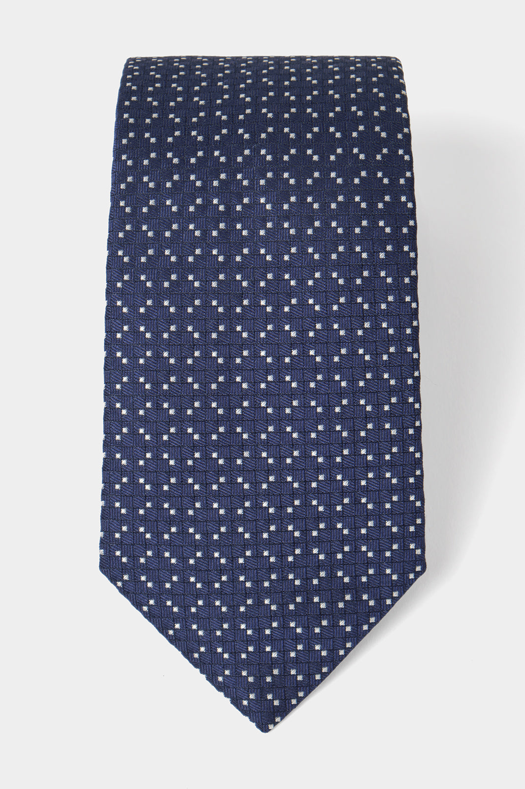 100% Silk Tie - Navy with White Dots