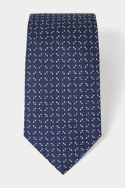 100% Silk Tie - Navy with White Dots