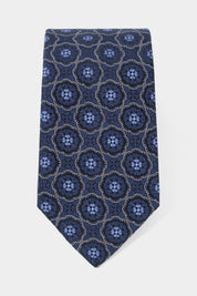 100% silk tie - Blue with floral pattern