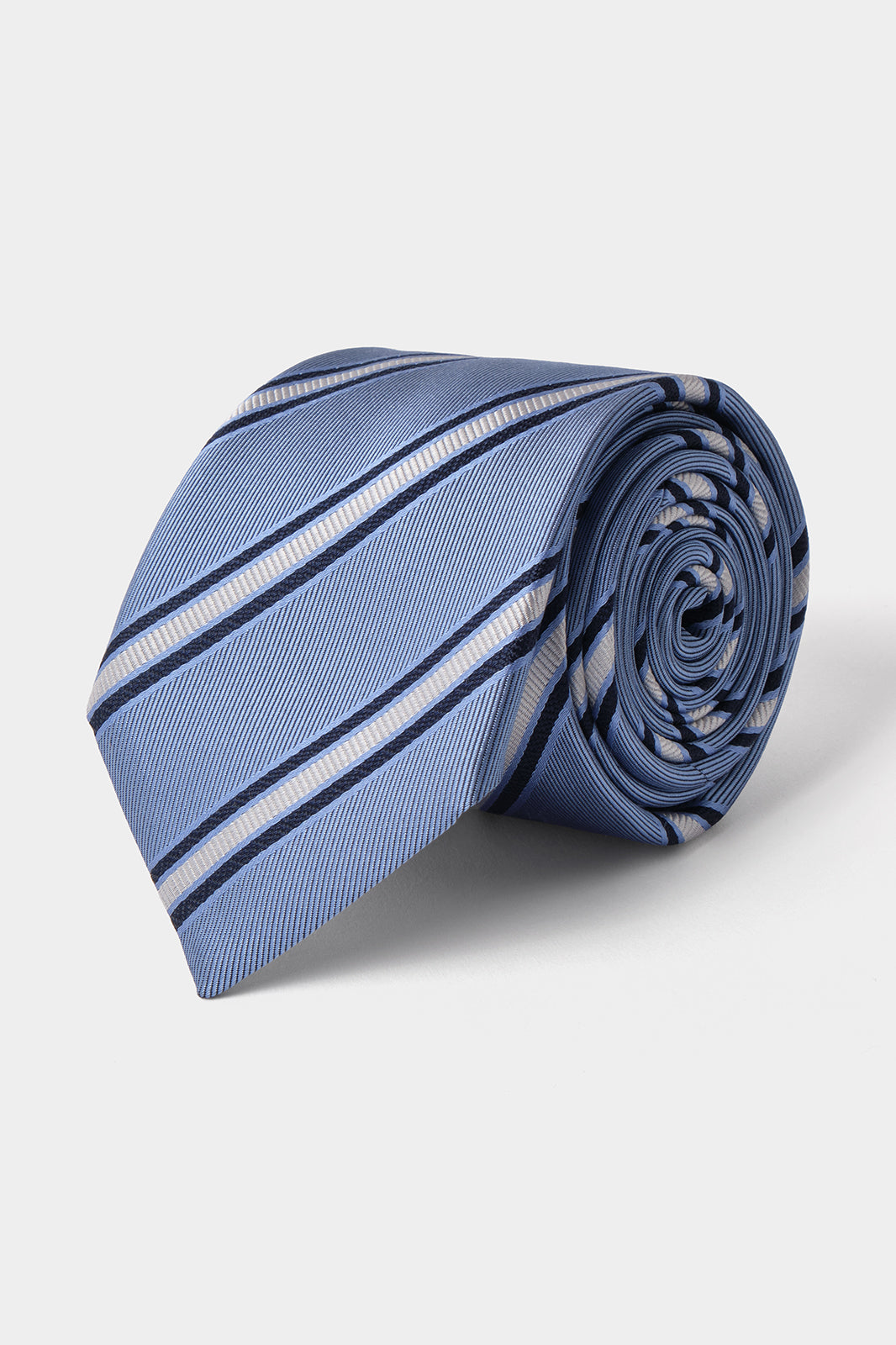 Cravate En Soie 100% Italie – Gris-bleu Rayé, Vert Clair (Verdine) – Neuf Avec étiquettes, 148/152 Cm
