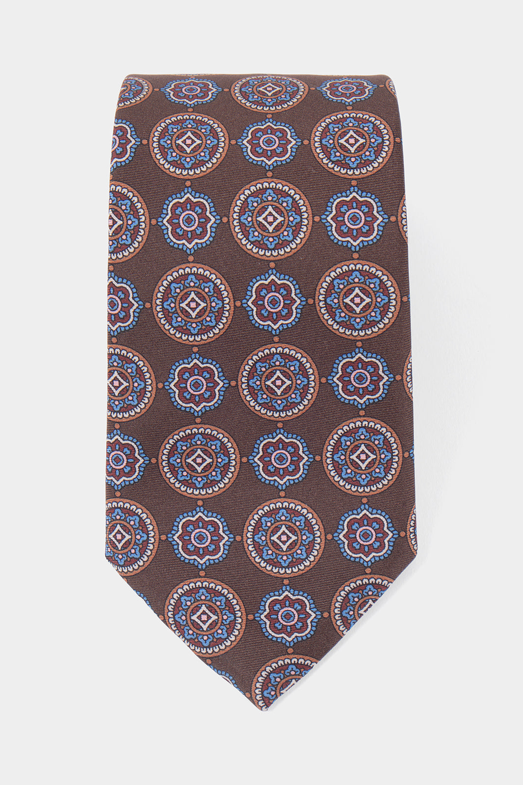 Cravate 100% soie - Marron à motifs fleurs