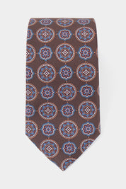 Cravate 100% soie - Marron à motifs fleurs