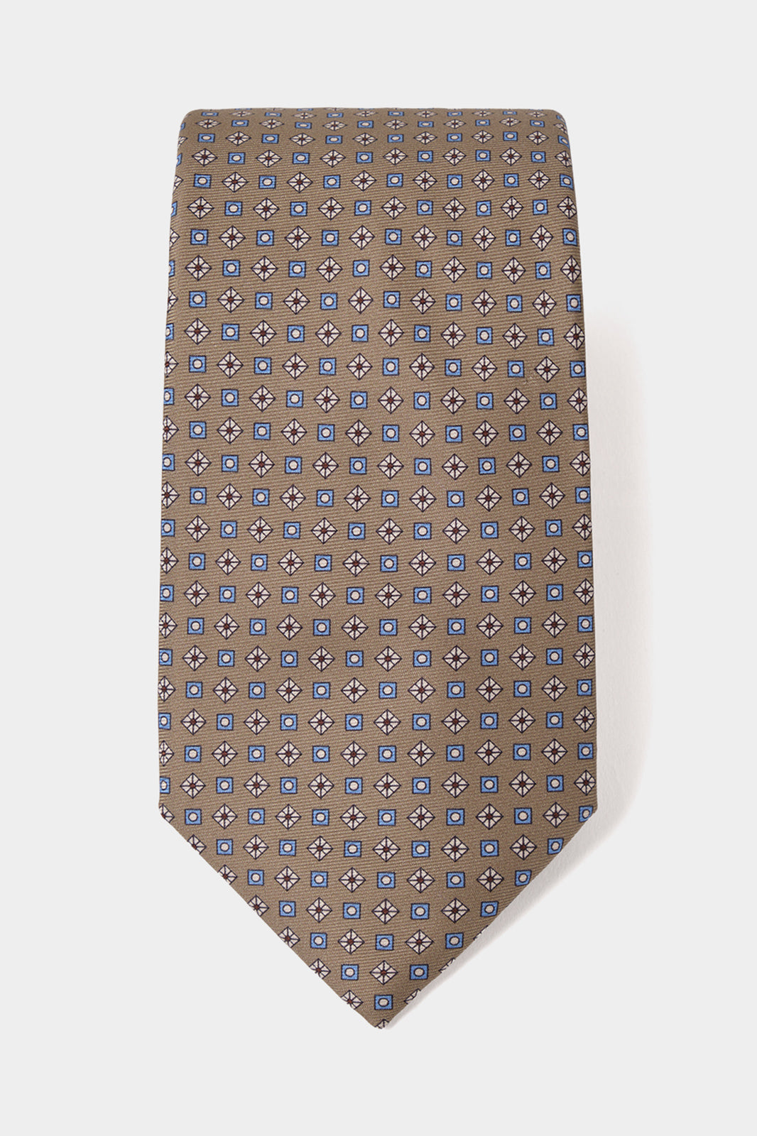 Cravate 100 % soie - Kaki à motifs géométriques