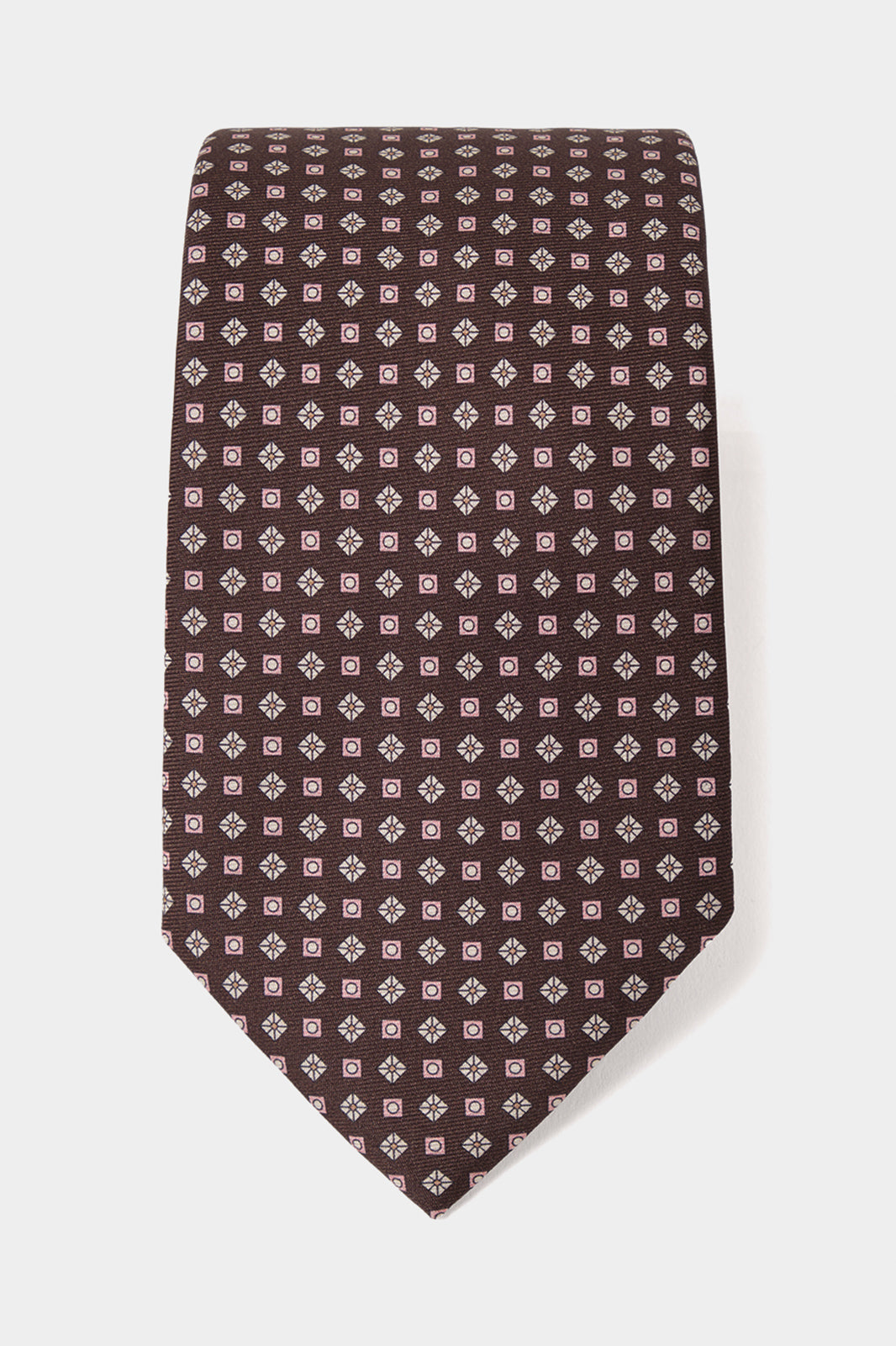 Cravate 100 % soie - Marron à motifs géométriques
