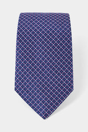 Cravate 100% soie - Bleu à motifs géométriques roses