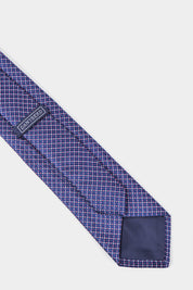 Cravate 100% soie - Bleu à motifs géométriques roses