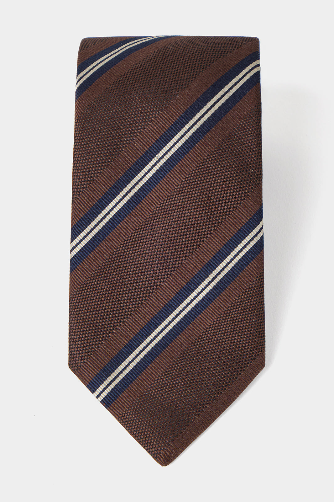 100% Striped Silk Tie - Brown and Navy