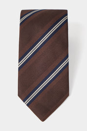 100% Striped Silk Tie - Brown and Navy