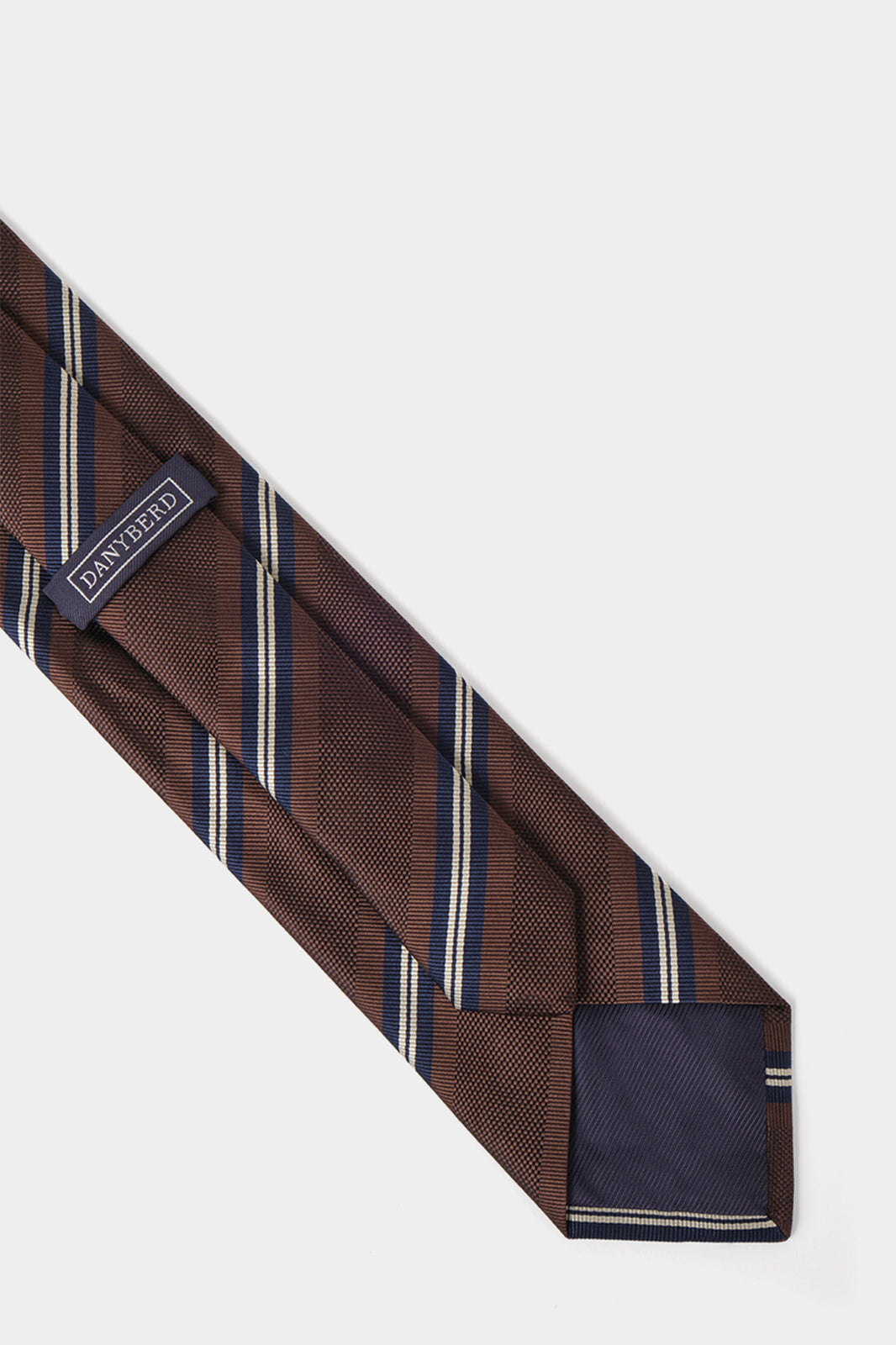 100% Striped Silk Tie - Brown and Navy