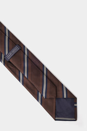 100% Striped Silk Tie - Brown and Navy