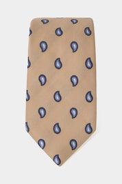 Cravate 100 % soie - Beige à motifs gouttes