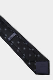 Cravate 100% soie - Noir à motif fleurs grises