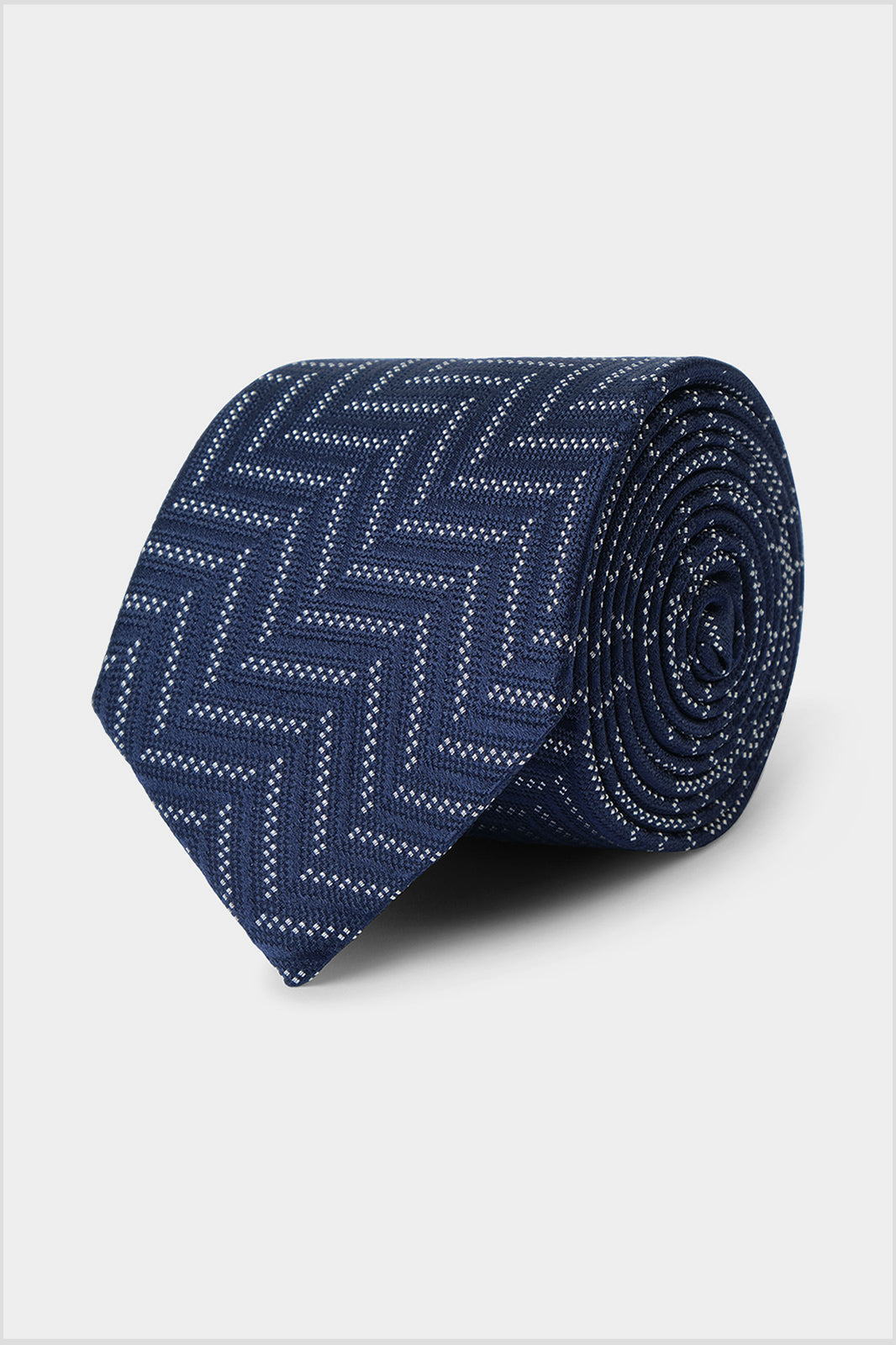 100% Silk Tie - Navy and Grey Dotted Line
