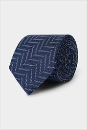 100% Silk Tie - Navy and Grey Dotted Line