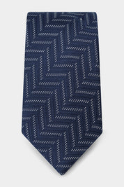 100% Silk Tie - Navy and Grey Dotted Line