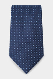 Cravate 100 % soie - Bleu marine à motifs pois bleu ciel
