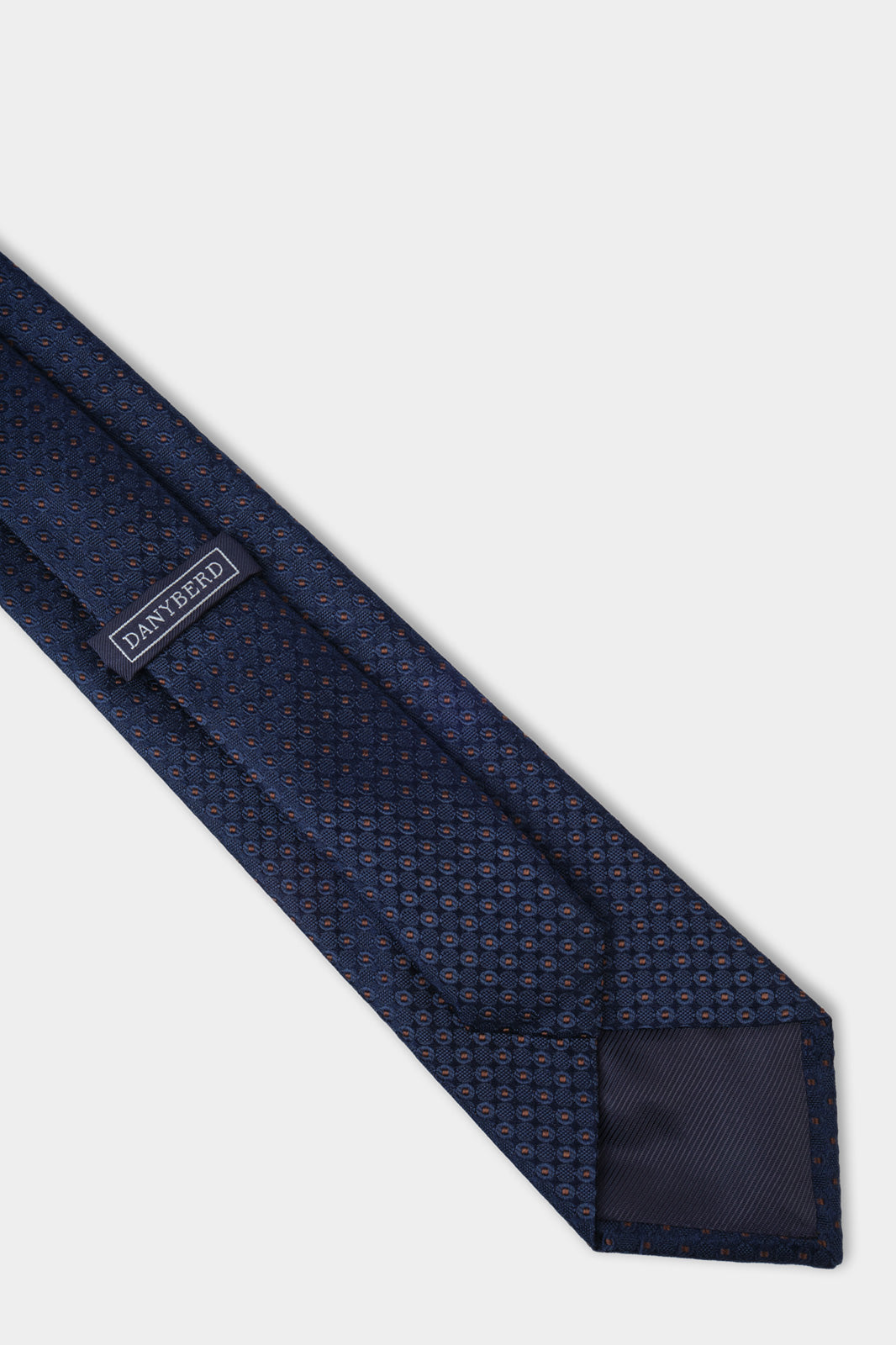 Cravate 100% soie - Marine à motif cercles et pois marrons