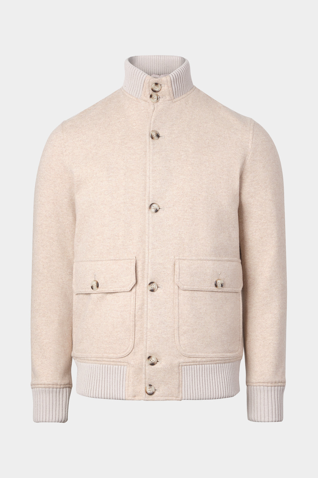 Vue sur fond blanc d'un blouson collège flanelle en beige