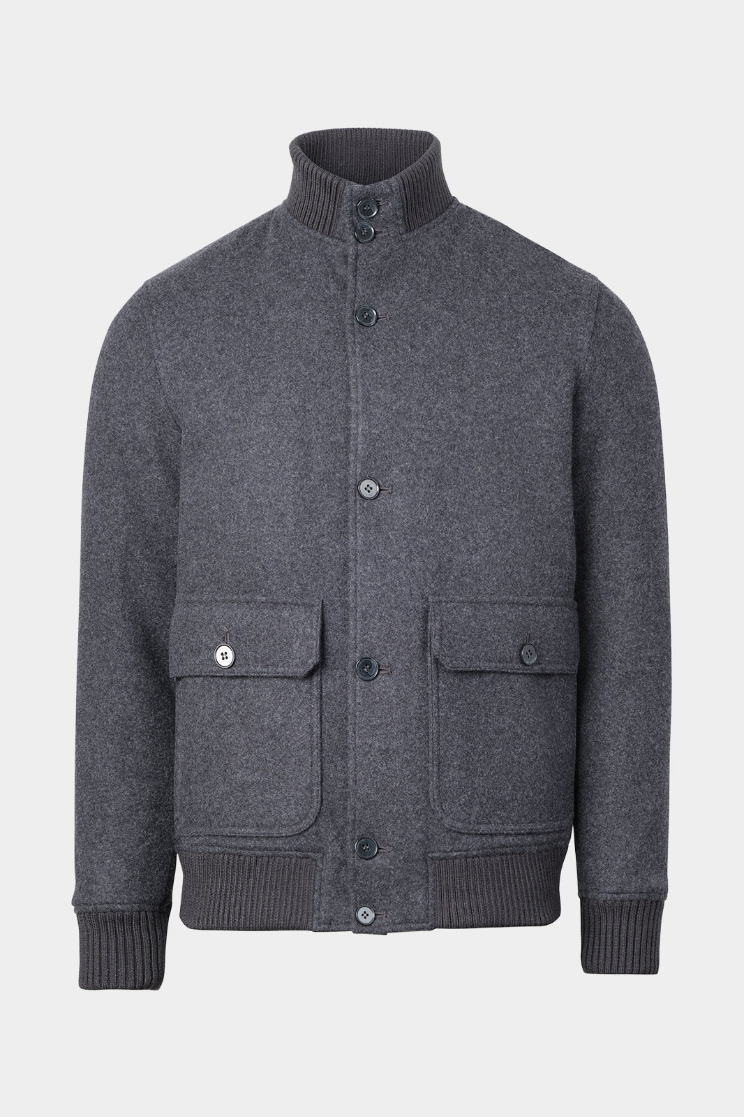 Vue sur fond blanc d'un blouson gris pour homme en laine et cachemire 