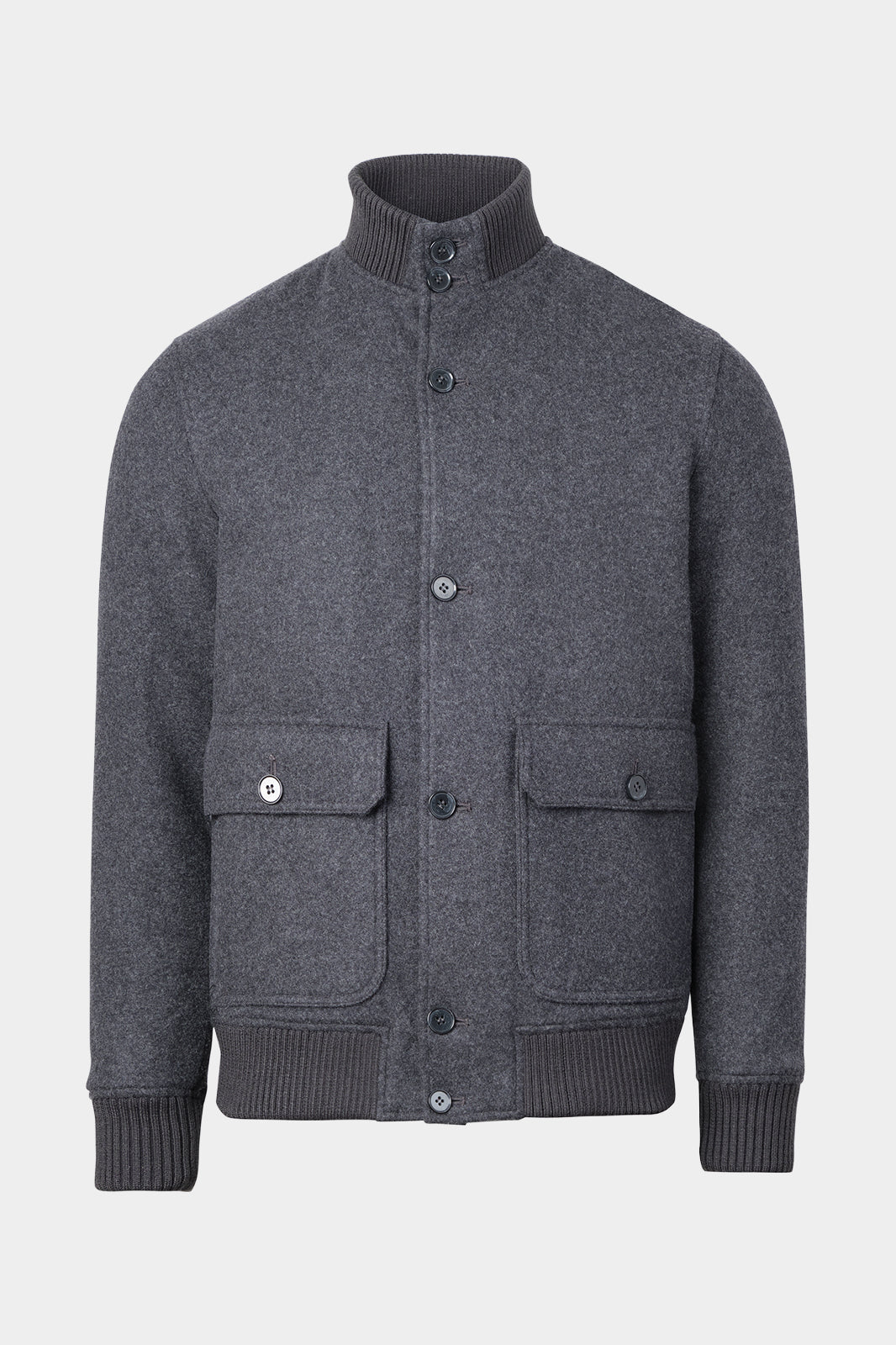 Vue sur fond blanc d'un blouson gris pour homme en laine et cachemire 
