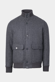 Vue sur fond blanc d'un blouson gris pour homme en laine et cachemire 