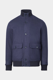 Vue sur fond blanc d'un blouson collège flanelle en laine et cachemire en marine