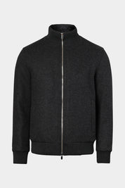 Vue sur blanc d'un blouson en jersey de laine fourré gris 