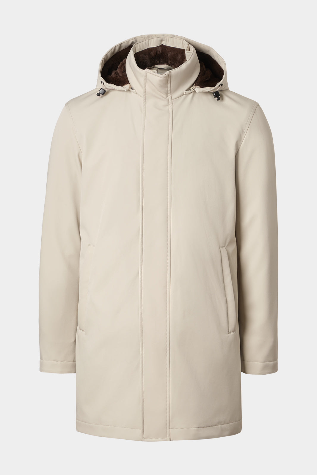 Parka fourrée à capuche amovible couleur beige