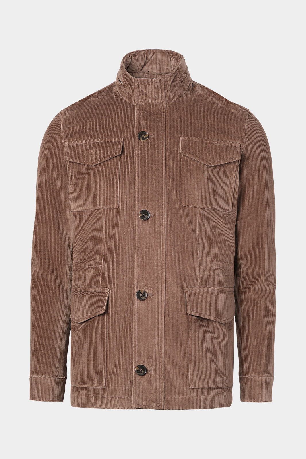 Vue sur fond blanc d'une parka Saharienne velours côtelé en marron pour homme.