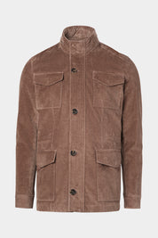Vue sur fond blanc d'une parka Saharienne velours côtelé en marron pour homme.
