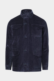 Vue sur fond blanc d'un parka Saharienne velours côtelé en marine en coton et élasthanne pour Hommes.