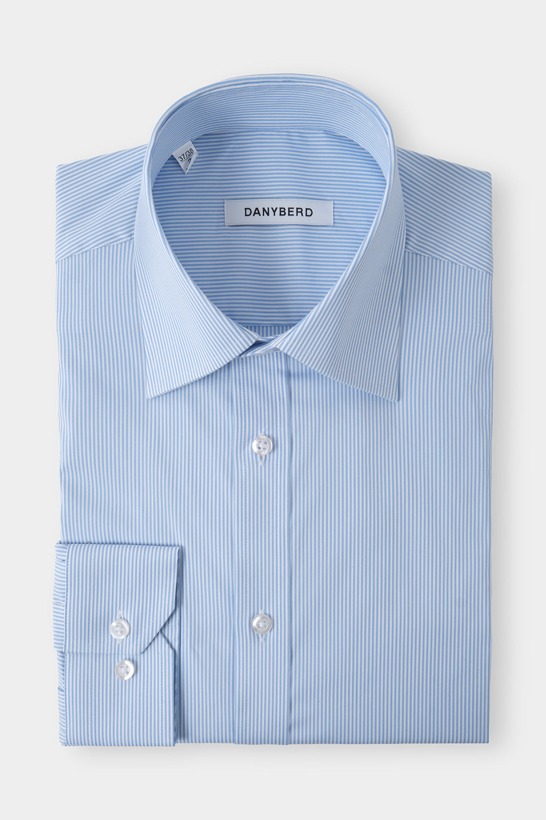 Striped shirt with a wide plunging collar - White and blue