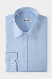 Striped shirt with a wide plunging collar - White and blue