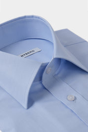 Chemise grand col français texturée couleur bleu 